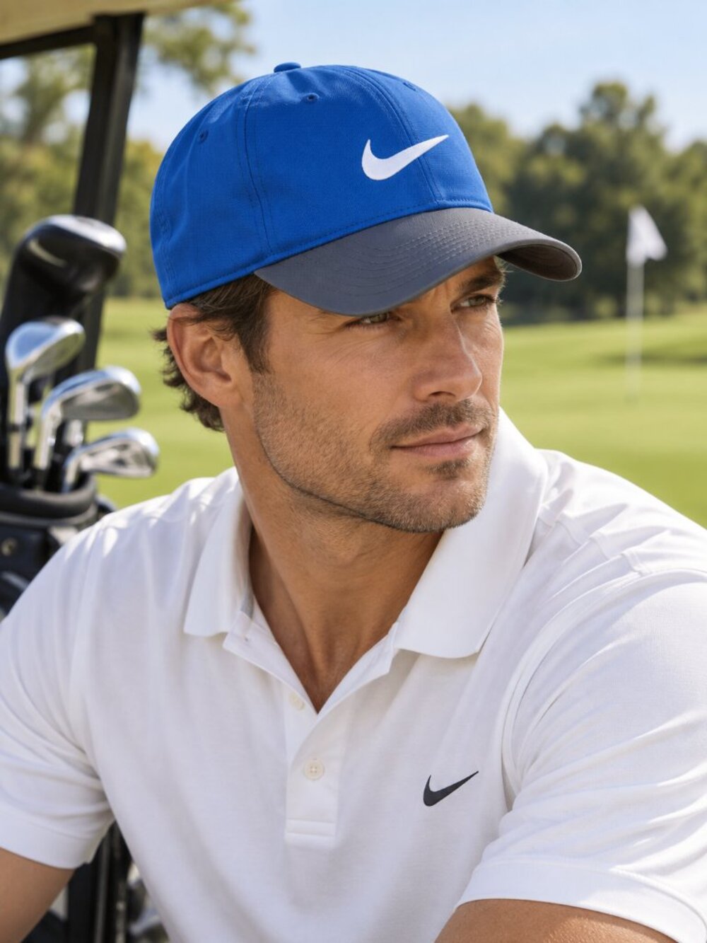 Nike Golf Blue Gray Swoosh Adjustable Golf Hat Cap Men's One Size